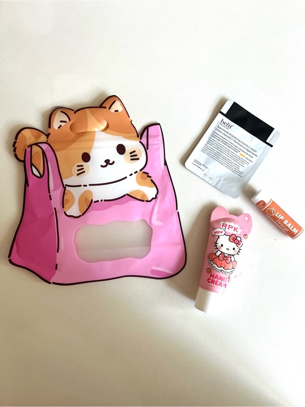 💜 Hello Kitty Themed Gift Bag, Hand Cream, Lip Balm and Vitamin C
